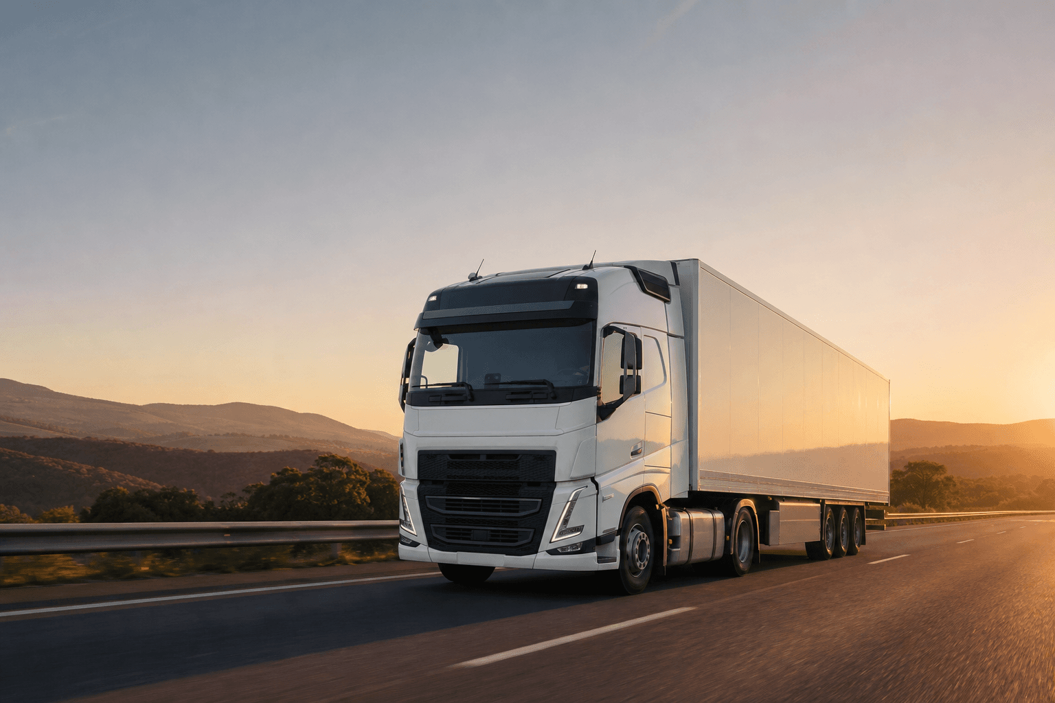 Caminhão da EPL Express em rodovia ao amanhecer